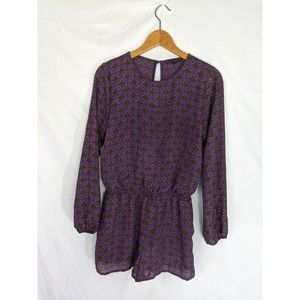 Lucca Couture Long Sleeve Short Romper Women Small Purple Top One Piece Jumpsuit